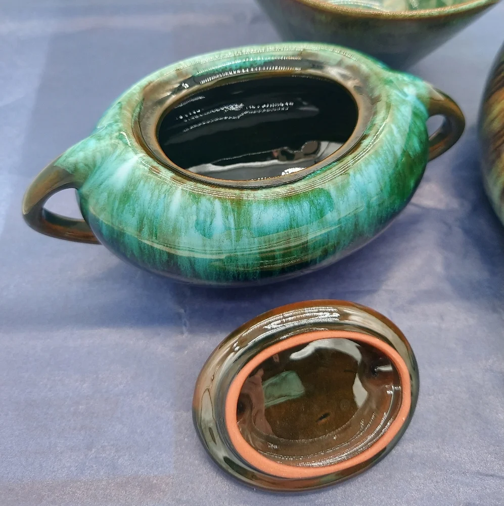 Bowl Sugar Open Sugar Blue Mountain Pottery Green Blue Redware Clay - Picture 2 of 9
